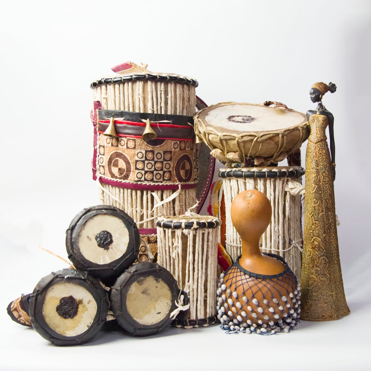 Authentic Nigerian Talking Drum Omele-Bata with Sticks (Leather Tuning Straps) - ML Percussions