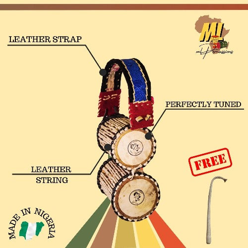 Authentic Nigerian Talking Drum (Omele Gan-Gan) with Beater (Single/Double Configuration) | Traditional Gifts| - ML Percussions