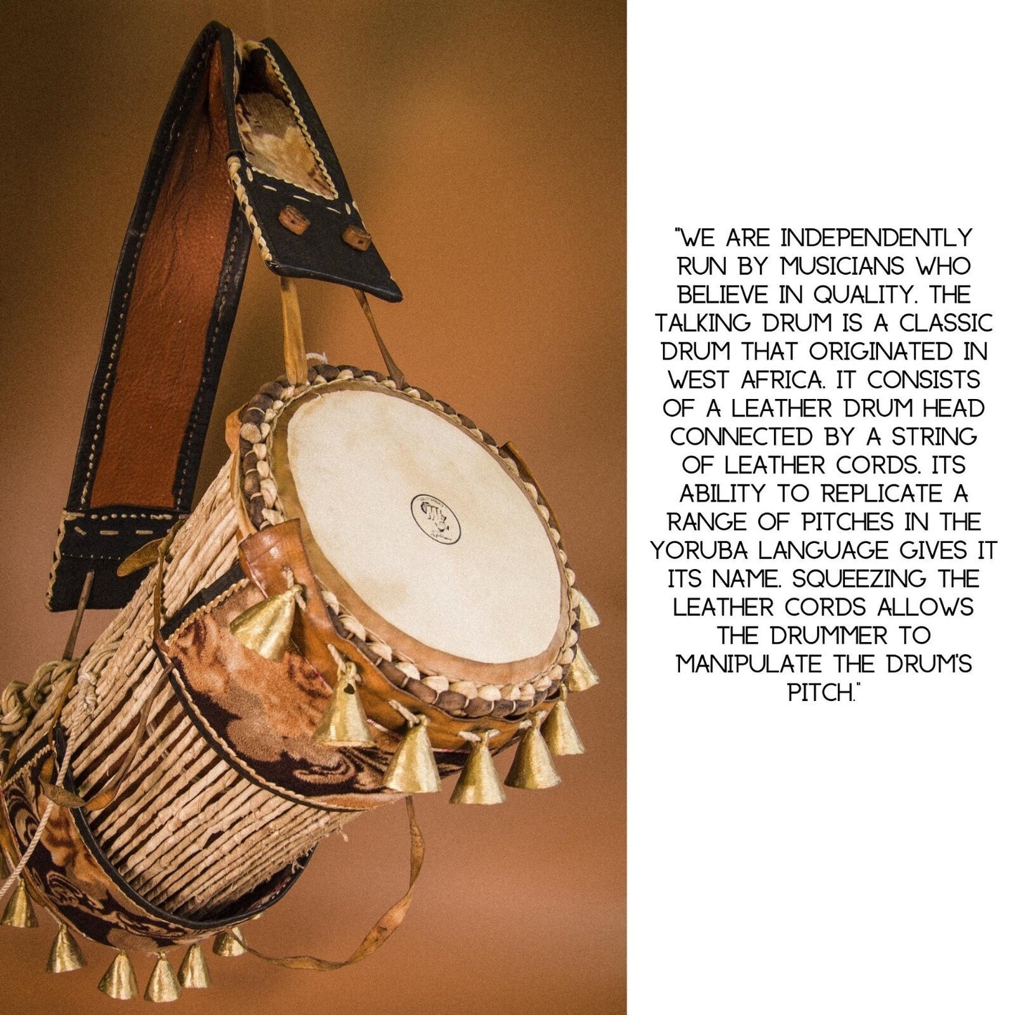 Authentic Nigerian Traditional Talking Drum Iya-Ilu GanGan (Large Mother Drum) with Bells 33x33x45cm 4kg with Wooden Beater included Free